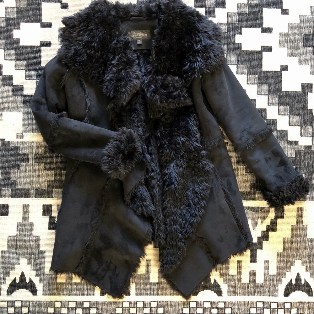 Black Vegan Long Boho Mob Wife Penny Lane Faux Shearling Fur Coat